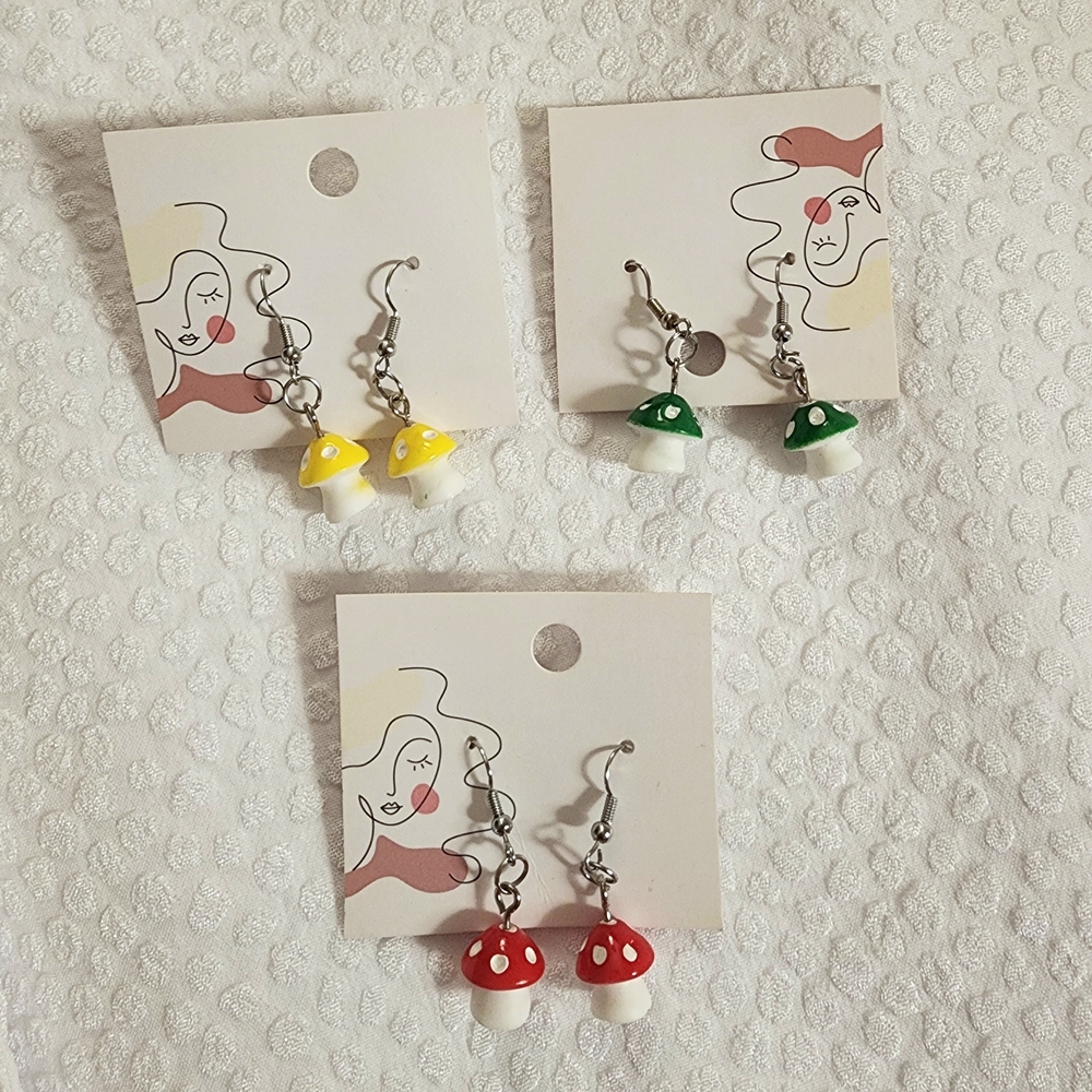 Handmade Cottagecore Hippie Mushroom Dangle Earrings